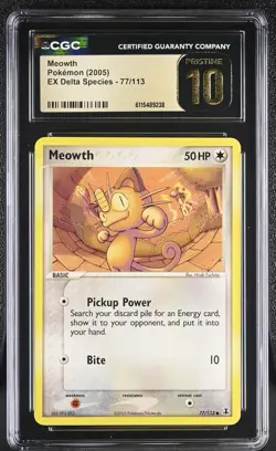 CGC PRISTINE 10 Pokemon Meowth 77/113 2005 EX Delta Species - Image 1
