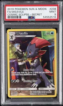 2019 POKEMON SUN & MOON COSMIC ECLIPSE SECRET #238 FULL ART/WEAVILE PSA 9 - Image 1