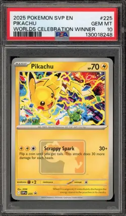Pokemon Pikachu 2025 Worlds Celebration Winner Promo SVP EN 225 PSA 10 Gem Mint - Image 1
