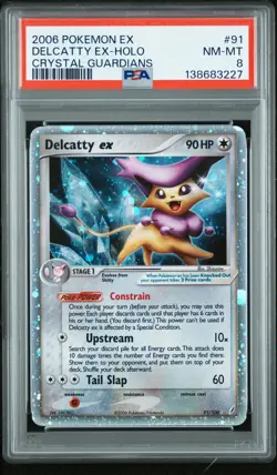 2006 POKEMON EX CRYSTAL GUARDIANS #91 DELCATTY EX-HOLO PSA 8 - Image 1