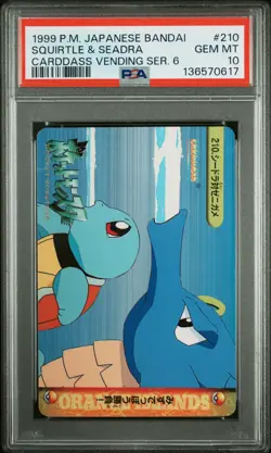 1999 POKEMON JPN BANDAI CARDDASS VENDING SER 6 #210 SQUIRTLE & SEADRA PSA 10 - Image 1