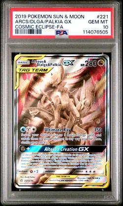2019 POKEMON SUN & MOON #221 FULL ART/ARCEUS & DIALGA & PALKIA GX PSA 10 - Image 1