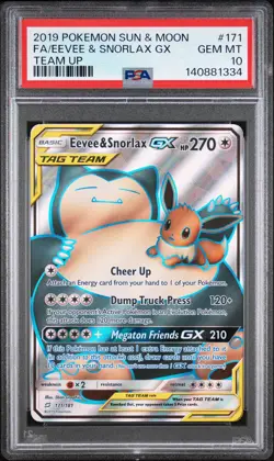 Pokemon Eevee & Snorlax GX Full Art 171/181 Team Up Tag Team GEM MINT PSA 10 - Image 1