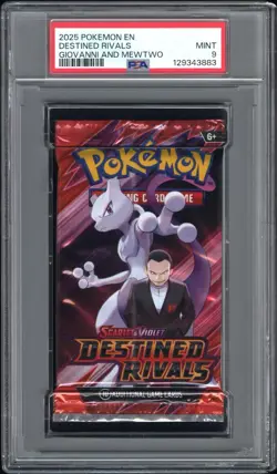 PSA Grade 9 Mint Pokemon Destined Rivals Booster Pack Giovanni and Mewtwo - Image 1