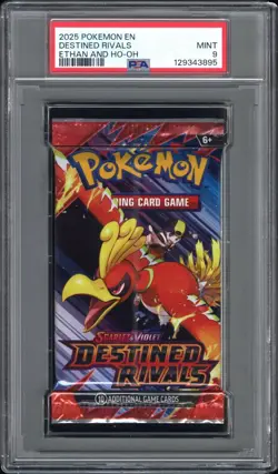 2025 Pokemon SV Destined Rivals Ethan And Ho-Oh PSA 9 Foil Booster Pack MINT - Image 1