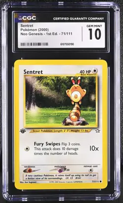 CGC GEM MINT 10 Pokemon Sentret 71/111 2000 Neo Genesis 1st Edition - Image 1