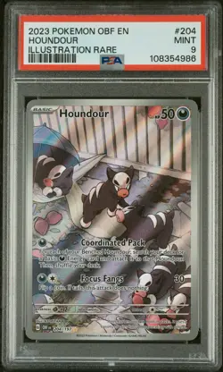 2023 POKEMON OBF EN-OBSIDIAN FLAMES ILLUSTRATION RARE #204 HOUNDOUR PSA 9 - Image 1