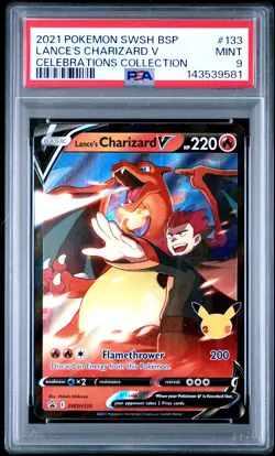 2021 POKEMON SWSH BLACK STAR PROMO CELEBRATIONS COLL LANCE'S CHARIZARD V PSA 9 - Image 1