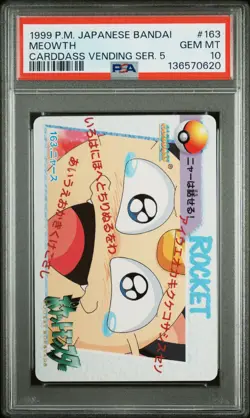 1999 POKEMON JPN BANDAI CARDDASS VENDING SERIES 5 #163 MEOWTH PSA 10 - Image 1