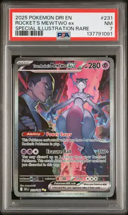 2025 POKEMON DESTINED RIVALS SPECIAL ILLUSTRATION TEAM ROCKET'S MEWTWO EX PSA 7 - Image 1