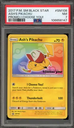 Pokemon Ash's Pikachu I Choose You! Black Star Promo SM108 PSA 7 - Image 1