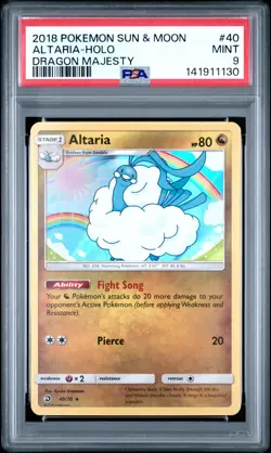 2018 POKEMON SUN & MOON DRAGON MAJESTY #40 ALTARIA-HOLO PSA 9 - Image 1