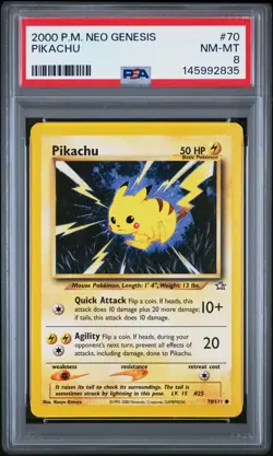 2000 POKEMON NEO GENESIS #70 PIKACHU PSA 8 - Image 1