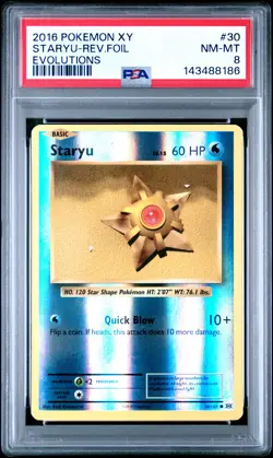 2016 POKEMON XY EVOLUTIONS #30 STARYU-REVERSE FOIL PSA 8 - Image 1