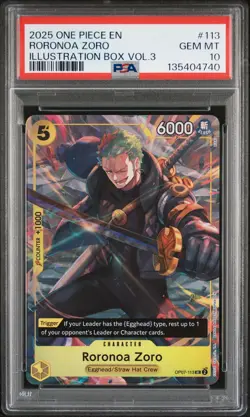2025 ONE PIECE PROMOS ILLUSTRATION BOX VOL.3 #113 RORONOA ZORO PSA 10 - Image 1