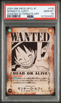2025 ONE PIECE JPN OP13-CARRYING ON HIS WILL #118 MONKEY D. LUFFY PSA 10 - Image 1