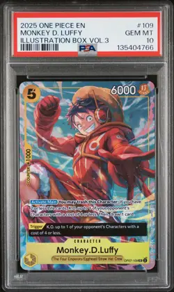 2025 ONE PIECE PROMOS ILLUSTRATION BOX VOL.3 #109 MONKEY D. LUFFY PSA 10 - Image 1