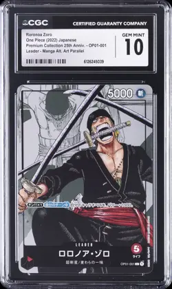2022 ONE PIECE JPN PREM COLLECTION 25TH ANNIV #OP01-001 RORONOA ZORO CGC 10 - Image 1