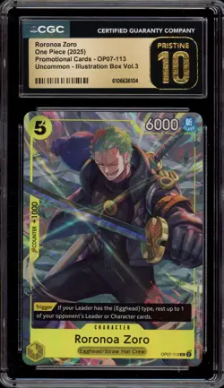 One Piece CCG Roronoa Zoro Illustration Bx. Vol. 3 OP07-113 CGC 10 Pristine - Image 1