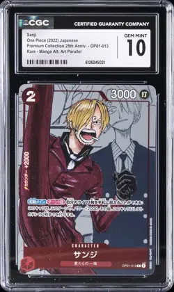 2022 ONE PIECE JPN PREM COLL 25TH ANNIV MANGA ALT ART #OP01-013 SANJI CGC 10 - Image 1