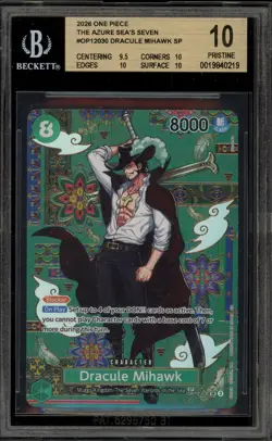 One Piece CCG Dracule Mihawk Azure Sea's Seven SP OP12-030 BGS 10 Pristine - Image 1