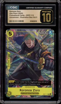 One Piece CCG Roronoa Zoro Illustration Bx. Vol. 3 OP07-113 CGC 10 Pristine - Image 1