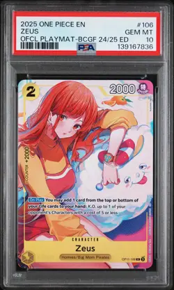 2025 ONE PIECE OFFICIAL PLAYMAT-BANDAI CARD GAMES FEST 24-25 ZEUS PSA 10 - Image 1
