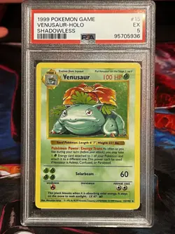 1999 Pokemon TCG Venusaur Holo Rare Shadowless Card 15/102 Base Set PSA 5 - Image 1