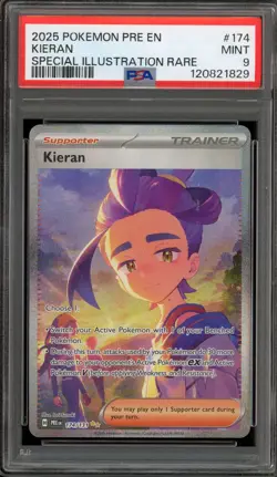 Pokemon Kieran Prismatic Evolutions Special Illustration Rare #174 PSA 9 Mint - Image 1