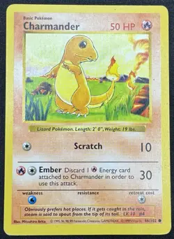 Charmander 46/102 Common Base Set Pokemon Shadowless HP - Image 1