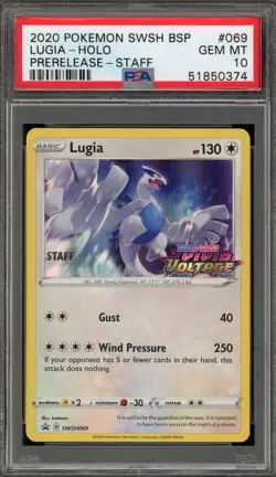 Pokemon Lugia Vivid Voltage STAFF Prerelease Holo Promo SWSH069 PSA 10 Gem Mint - Image 1