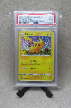 PSA 9 MINT GRADED 2020 Pokemon PIKACHU HOLO GENERAL MILLS Black Star Card C - Image 5