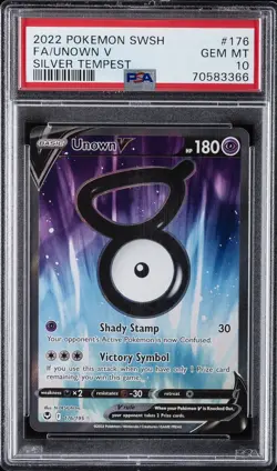 2022 POKEMON SWORD & SHIELD SILVER TEMPEST #176 FULL ART/UNOWN V PSA 10 - Image 1
