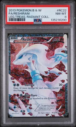 2013 POKEMON B&W LEGEND TREASURES RADIANT COLL #RC22 FULL ART/RESHIRAM PSA 8 - Image 1