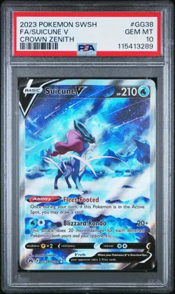 2023 POKEMON SWORD & SHIELD CROWN ZENITH #GG38 FULL ART/SUICUNE V PSA 10 - Image 1