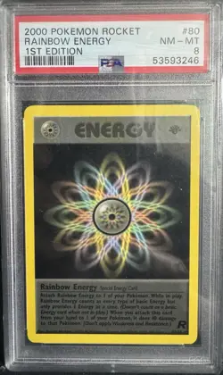 2000 Pokemon Team Rocket 1st Edition Rainbow Energy 80 PSA 8 NM-MINT - Image 1