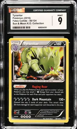 CGC 9 MINT Tyranitar 56/124 Cosmos Holo XY Fates Collide K.O. Collection Pokemon - Image 1