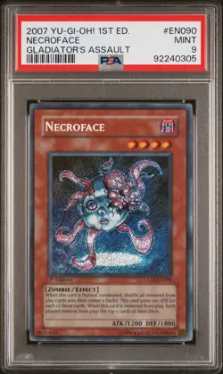 Necroface GLAS-EN090 1st Edition Secret Rare NA Yugioh PSA 9 *305 - Image 1