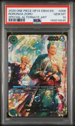 2026 ONE PIECE OP14-EB04-THE AZURE SEA'S SEVEN #006 RORONOA ZORO PSA 10 - Image 1