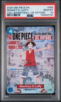 2026 ONE PIECE PROMOS COLLEGE BASKETBALL US VOYAGE MONKEY D. LUFFY PSA 10 - Image 1