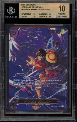 One Piece CCG Monkey.D.Luffy Carrying on His Will SP OP09-119 BGS 10 Pristine - Image 1