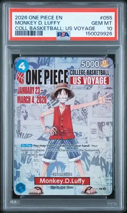 2026 ONE PIECE PROMOS ONE PIECE COLLEGE BK: US VOYAGE MONKEY D. LUFFY PSA 10 - Image 1