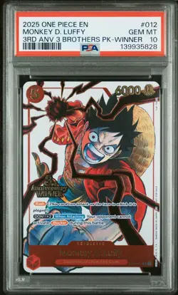 2025 ONE PIECE 3RD ANV TOURNAMENT 3 BROTHERS PACK WINNER MONKEY D. LUFFY PSA 10 - Image 1