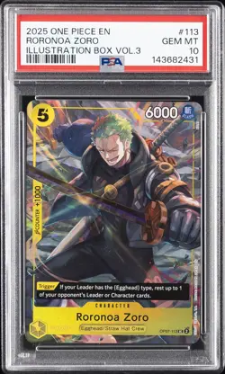 2025 ONE PIECE PROMOS ILLUSTRATION BOX VOL.3 #113 RORONOA ZORO PSA 10 - Image 1