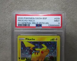PSA 9 MINT GRADED 2020 Pokemon PIKACHU HOLO GENERAL MILLS Black Star Card B - Image 2