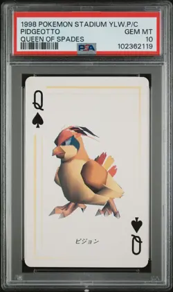 1998 POKEMON STADIUM YELLOW POKER CARD PIDGEOTTO PSA 10 GEM MINT QUEEN OF SPADES - Image 1
