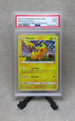 PSA 9 MINT GRADED 2020 Pokemon PIKACHU HOLO GENERAL MILLS Black Star Card E - Image 1
