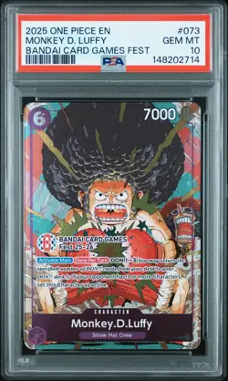 2025 ONE PIECE PROMOS BANDAI CARD GAMES FEST #073 MONKEY D. LUFFY PSA 10 - Image 3