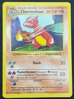 Pokemon Card Charmeleon Base Set 24/102 Shadowless HP - Image 1