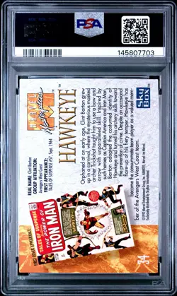 1992 MARVEL MASTERPIECES #34 HAWKEYE PSA 8 - Image 2